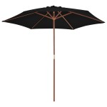 vidaXL Umbrelă de soare de grădină cu stâlp din lemn, negru, 270 cm