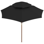 vidaXL Umbrelă de soare dublă, stâlp din lemn, negru, 270 cm