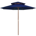 vidaXL Umbrelă de soare dublă, stâlp din lemn, albastru, 270 cm vidaXL Umbrelă de soare dublă, stâlp din lemn, albastru, 270 cm