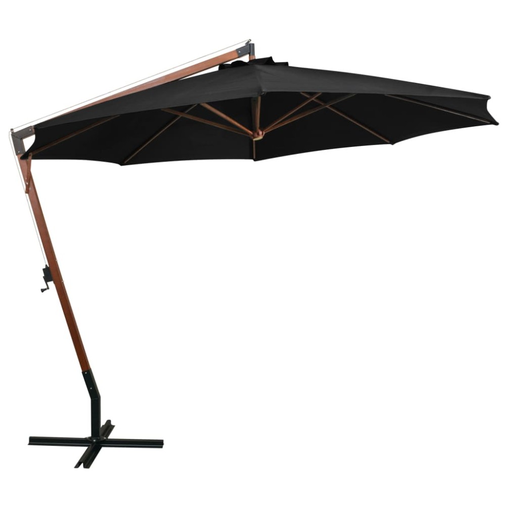 vidaXL Umbrelă suspendată cu stâlp, negru, 3,5x2,9 m, lemn de brad