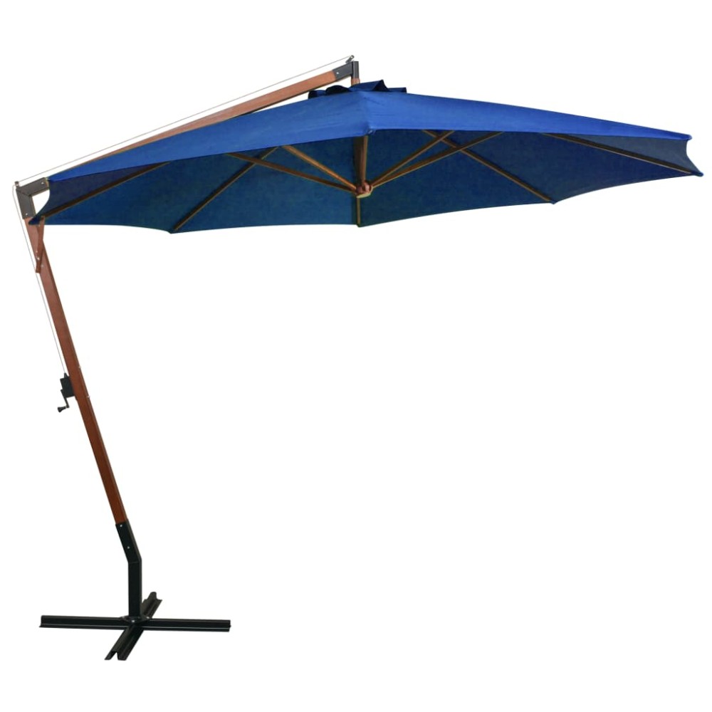 vidaXL Umbrelă în consolă cu stâlp, azuriu, 3,5x2,9 m, lemn de brad
