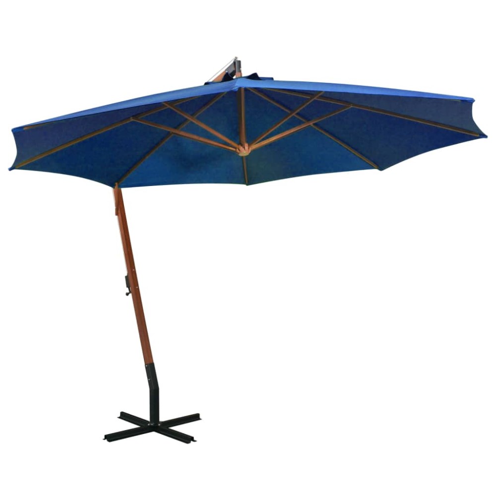 vidaXL Umbrelă în consolă cu stâlp, azuriu, 3,5x2,9 m, lemn de brad