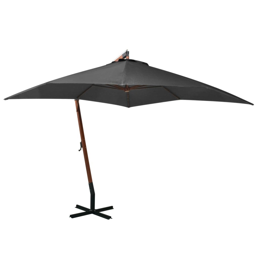 vidaXL Umbrelă suspendată cu stâlp, antracit, 3x3 m, lemn masiv brad
