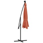vidaXL Umbrelă în consolă cu LED-uri și stâlp de oțel, cărămiziu vidaXL Umbrelă în consolă cu LED-uri și stâlp de oțel, cărămiziu