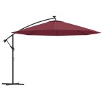 vidaXL Umbrelă în consolă de grădină cu LED-uri, roșu bordo, 350 cm