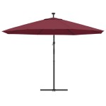 vidaXL Umbrelă în consolă de grădină cu LED-uri, roșu bordo, 350 cm