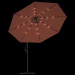 vidaXL Umbrelă în consolă de grădină cu LED-uri, cărămiziu, 350 cm