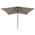 vidaXL Umbrelă de soare cu stâlp din oțel & LED-uri, taupe, 2x3 m