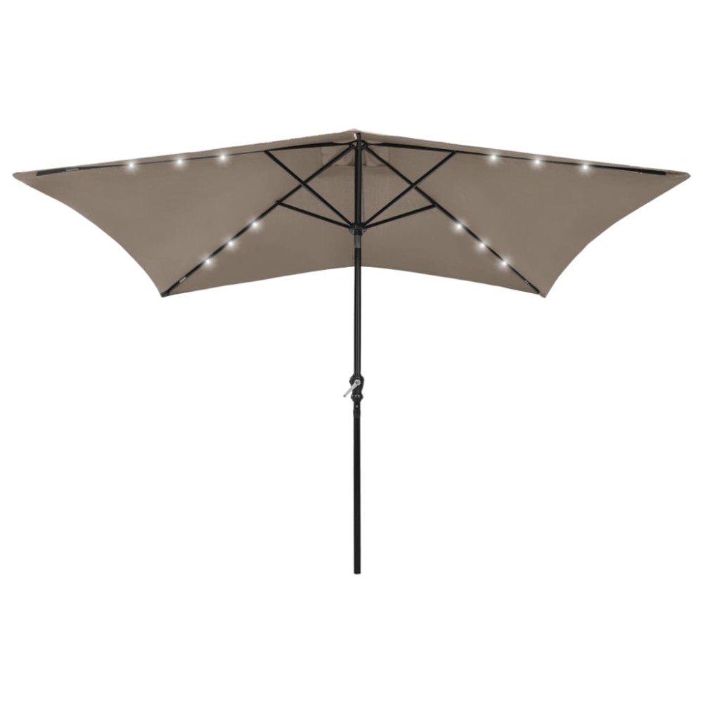 vidaXL Umbrelă de soare cu stâlp din oțel & LED-uri, taupe, 2x3 m