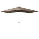 vidaXL Umbrelă de soare cu stâlp din oțel & LED-uri, taupe, 2x3 m