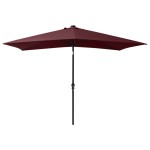 vidaXL Umbrelă de soare cu stâlp din oțel & LED-uri, roșu bordo, 2x3 m