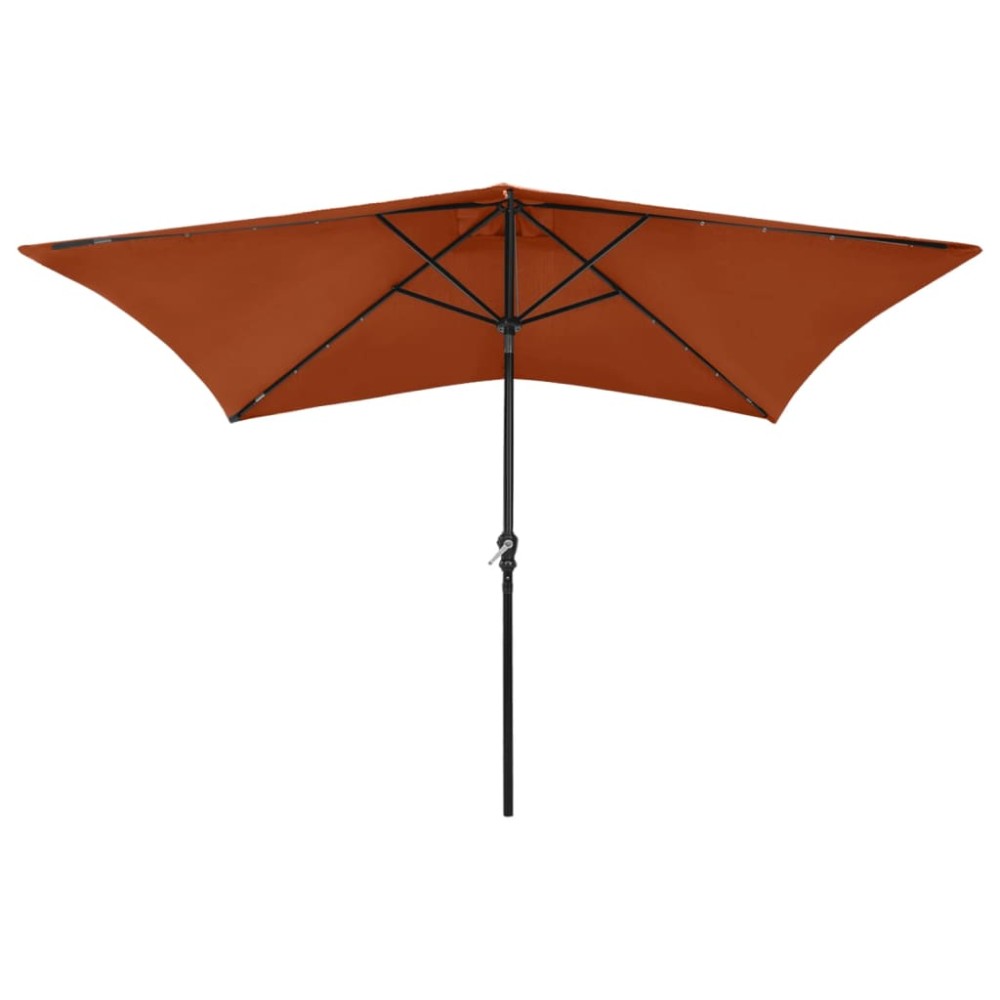 vidaXL Umbrelă de soare cu LED-uri & stâlp din oțel, cărămiziu, 2x3 m