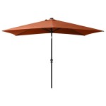 vidaXL Umbrelă de soare cu LED-uri & stâlp din oțel, cărămiziu, 2x3 m