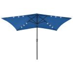 vidaXL Umbrelă de soare, stâlp din oțel/LED-uri, albastru azur, 2x3 m vidaXL Umbrelă de soare, stâlp din oțel/LED-uri, albastru azur, 2x3 m