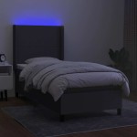 vidaXL Pat cu arcuri, saltea și LED, gri închis, 80x200 cm, textil