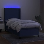 vidaXL Pat cu arcuri, saltea și LED, albastru, 80x200 cm, textil