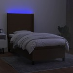 vidaXL Pat cu arcuri, saltea și LED, maro închis, 90x190 cm, textil