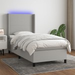vidaXL Pat cu arcuri, saltea și LED, gri deschis, 90x200 cm, textil vidaXL Pat cu arcuri, saltea și LED, gri deschis, 90x200 cm, textil