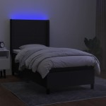 vidaXL Pat cu arcuri, saltea și LED, negru, 90x200 cm, textil