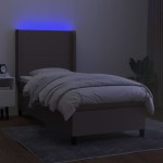 vidaXL Pat cu arcuri, saltea și LED, gri taupe, 90x200 cm, textil