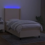 vidaXL Pat cu arcuri, saltea și LED, crem, 90x200 cm, textil