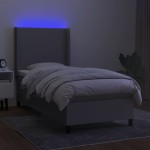 vidaXL Pat cu arcuri, saltea și LED, gri deschis, 100x200 cm, textil vidaXL Pat cu arcuri, saltea și LED, gri deschis, 100x200 cm, textil