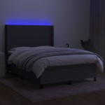 vidaXL Pat cu arcuri, saltea și LED, gri închis, 140x190 cm, textil