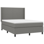 vidaXL Pat cu arcuri, saltea și LED, gri închis, 140x190 cm, textil