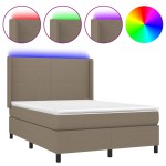 vidaXL Pat cu arcuri, saltea și LED, gri taupe, 140x190 cm, textil vidaXL Pat cu arcuri, saltea și LED, gri taupe, 140x190 cm, textil