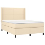 vidaXL Pat cu arcuri, saltea și LED, crem, 140x200 cm, textil