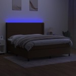 vidaXL Pat cu arcuri, saltea și LED, maro închis, 160x200 cm, textil