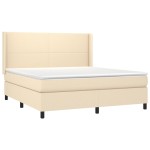 vidaXL Pat cu arcuri, saltea și LED, crem, 160x200 cm, textil