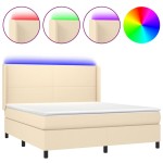 vidaXL Pat cu arcuri, saltea și LED, crem, 180x200 cm, textil vidaXL Pat cu arcuri, saltea și LED, crem, 180x200 cm, textil
