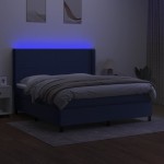 vidaXL Pat cu arcuri, saltea și LED, albastru, 180x200 cm, textil