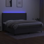 vidaXL Pat cu arcuri, saltea și LED, gri închis, 200x200 cm, textil