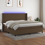 vidaXL Pat cu arcuri, saltea și LED, maro închis, 200x200 cm, textil