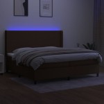 vidaXL Pat cu arcuri, saltea și LED, maro închis, 200x200 cm, textil