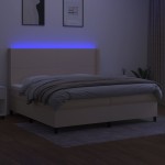 vidaXL Pat cu arcuri, saltea și LED, crem, 200x200 cm, textil