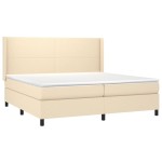 vidaXL Pat cu arcuri, saltea și LED, crem, 200x200 cm, textil