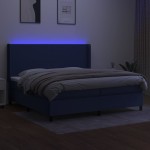 vidaXL Pat cu arcuri, saltea și LED, albastru, 200x200 cm, textil