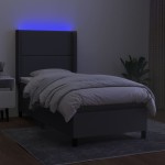 vidaXL Pat cu arcuri, saltea și LED, gri închis, 90x190 cm, textil