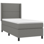 vidaXL Pat cu arcuri, saltea și LED, gri închis, 90x190 cm, textil