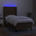 vidaXL Pat cu arcuri, saltea și LED, maro închis, 90x190 cm, textil