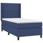 vidaXL Pat cu arcuri, saltea și LED, albastru, 90x190 cm, textil
