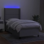 vidaXL Pat cu arcuri, saltea și LED, gri deschis, 90x200 cm, textil