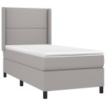 vidaXL Pat cu arcuri, saltea și LED, gri deschis, 90x200 cm, textil