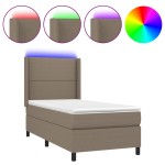 vidaXL Pat cu arcuri, saltea și LED, gri taupe, 90x200 cm, textil