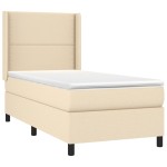 vidaXL Pat cu arcuri, saltea și LED, crem, 90x200 cm, textil