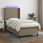 vidaXL Pat cu arcuri, saltea și LED, Gri taupe, 100x200 cm, textil vidaXL Pat cu arcuri, saltea și LED, Gri taupe, 100x200 cm, textil