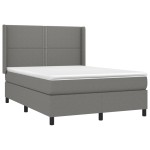 vidaXL Pat cu arcuri, saltea și LED, gri închis, 140x190 cm, textil